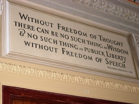 Without freedom of thought there can be no such thing as wisdom & no such thing as publick liberty without freedom of speech, Benjamin Franklin, 1722.